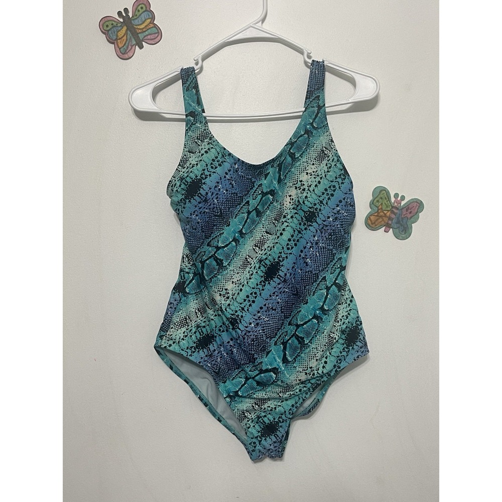 Catalina Women's One Piece Swimsuit Snake Print Blue Green Black Size M (8-10)